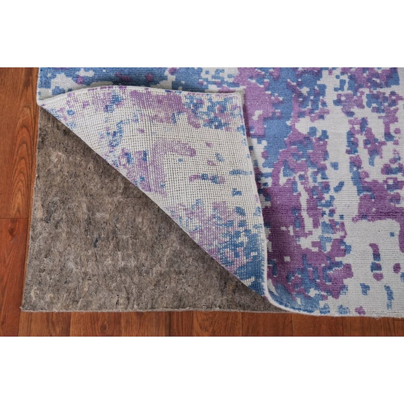 Contemporary Abstract Oriental Runner Rug Handmade Purple Wool Carpet - 2'6"x 9'3"