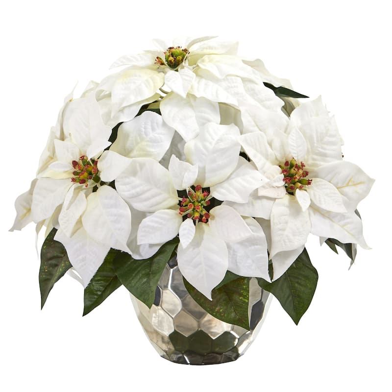 Silk Plant with Vase Rococo Romance Hexagon Decorative Faux Greenery Home Decor - White - 14