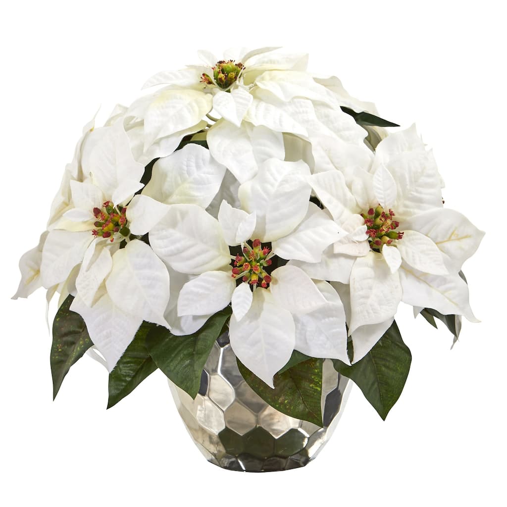 Silk Plant with Vase Rococo Romance Hexagon Decorative Faux Greenery Home Decor - White - 14