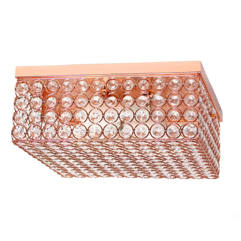 Elegant Designs 12 Inch Elipse Crystal 2 Light Square Ceiling Flush Mount - 12 x 12 x 5 in - Rose Gold