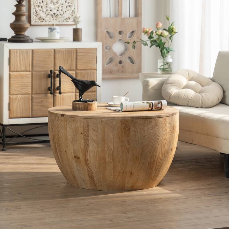 Modern Coffee Table Vintage Style Bucket Shaped Coffee Table with Hollow, for Office Dining Room and Living Room