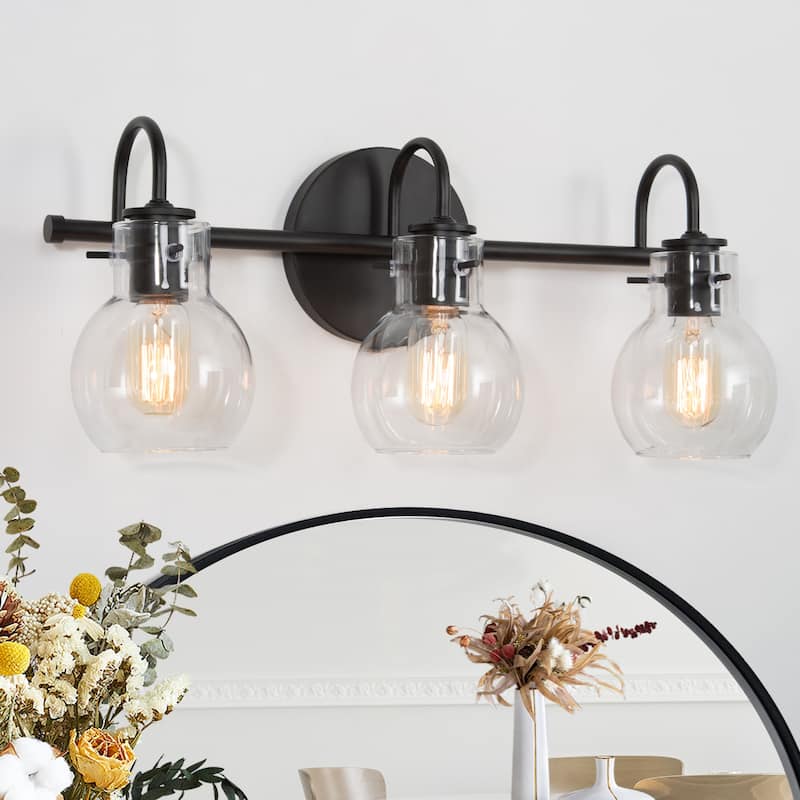 Modern 2/3/4/5-Light Bathroom Vanity Light Globe Glass Wall Sconce Minimalist Design - 3-Light/ 22" - Black