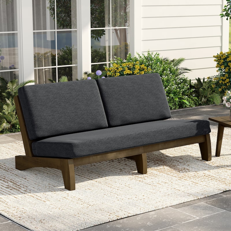 3 Seat Wood 64" W Outdoor Patio Sofa with Cushion - Natural Wood - Dark Grey