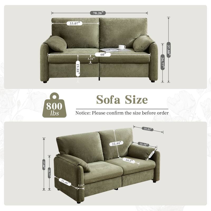 800LBS Down Filled Sofas, 60 inch Minimalist Sofa, with Multiple Colors in the Living Room and Bedroom