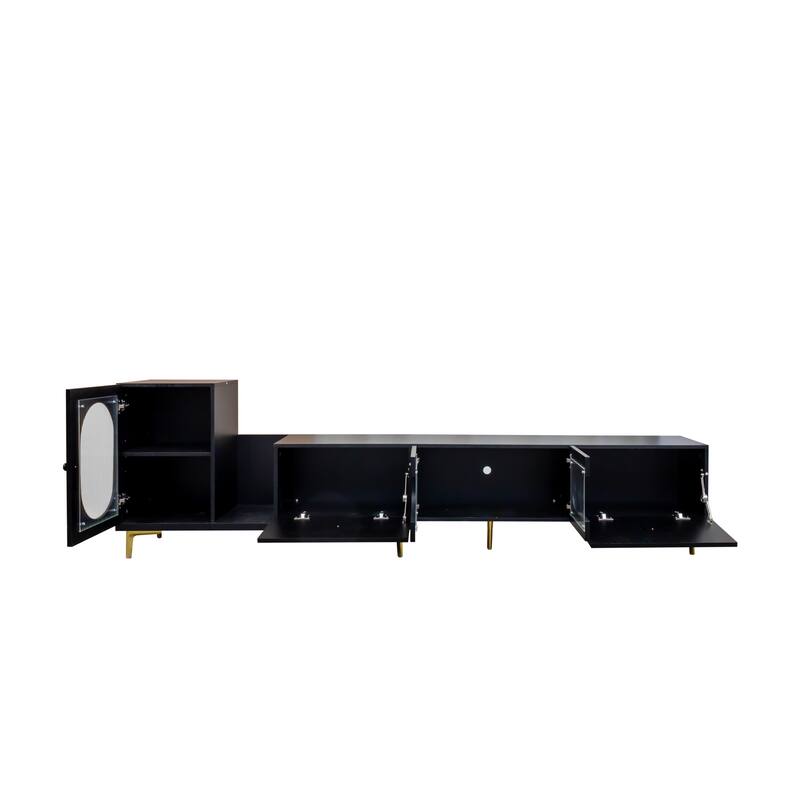 Extendable TV Stand with Storage Cabinets, Modern Entertainment Center Media Console Table for Living Room