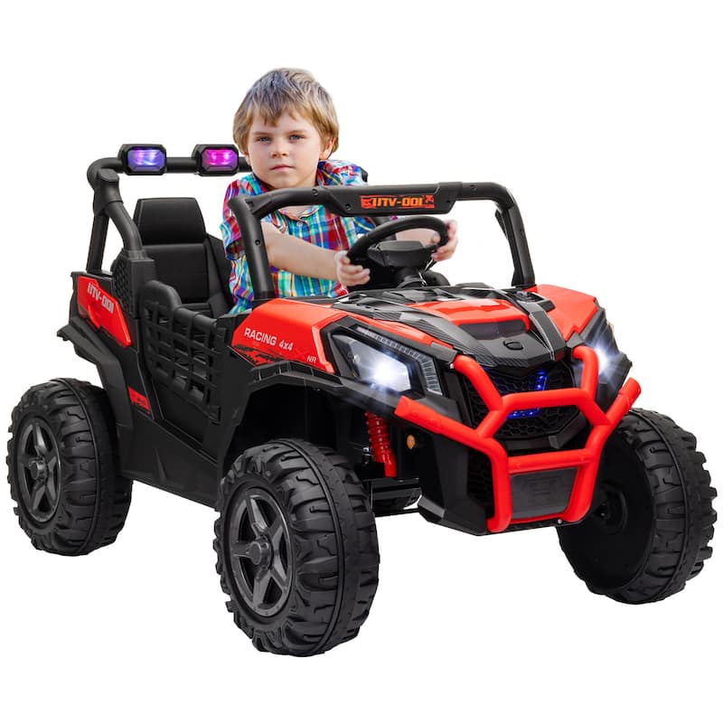 24V Kids Ride-On Car with Parent Remote Control, Red Battery Powered Electric Car Off-Road Toy Car with Safety Belts