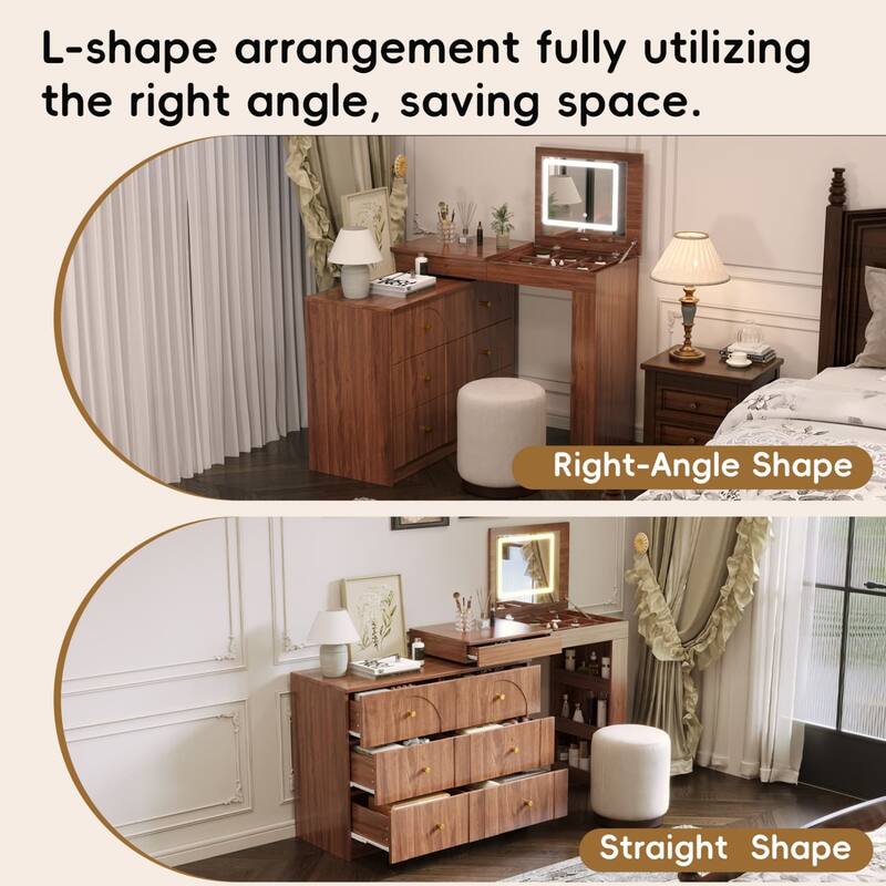 Vanity Desk Dresser Table with Flip-Top Lighted Mirror and 7 Drawers