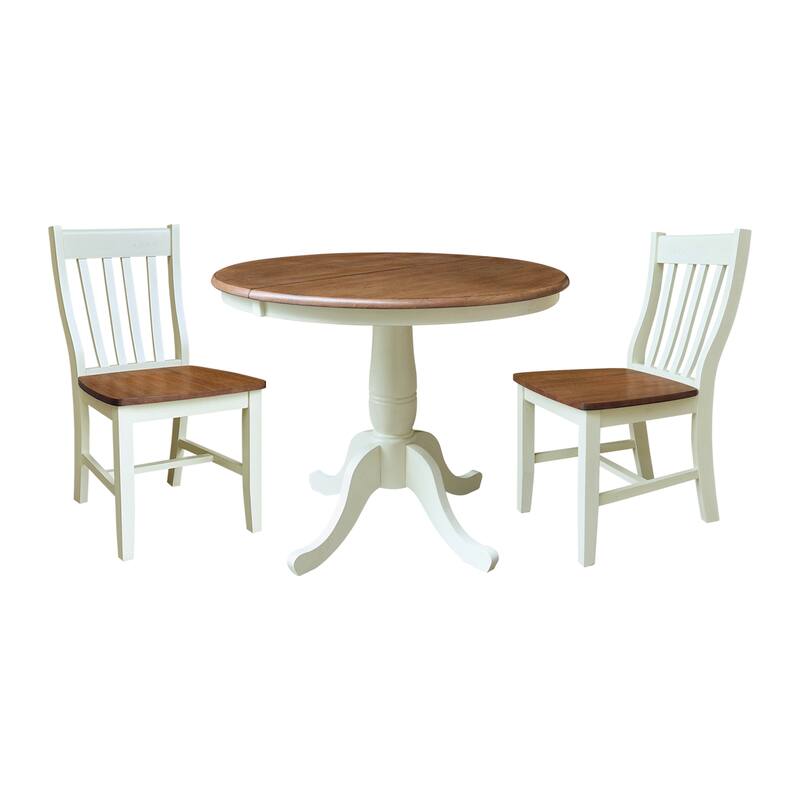 International Concepts 36" Round Extension Dining Table with Cafe Chairs - 3-Piece - Hickory/Shell