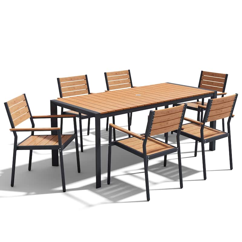 7/9/11-Piece Patio Dining Set Outdoor Aluminum Rectangle Dining Table and Stackable Chairs
