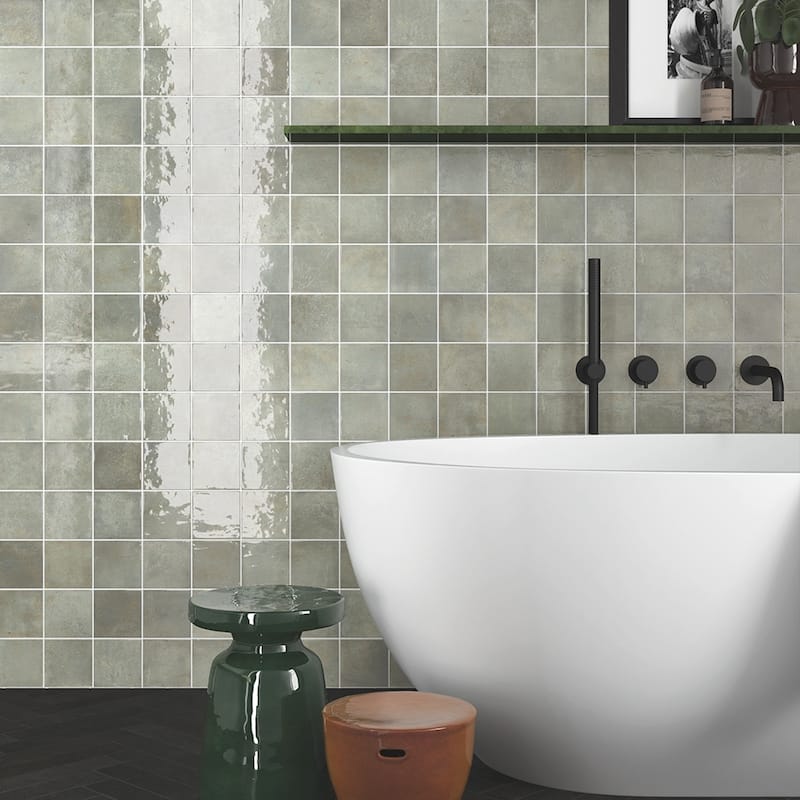 Vela 4x4 Glossy Porcelain Tile - Wall, Backsplash - 4 x 4 Sample - Green Field
