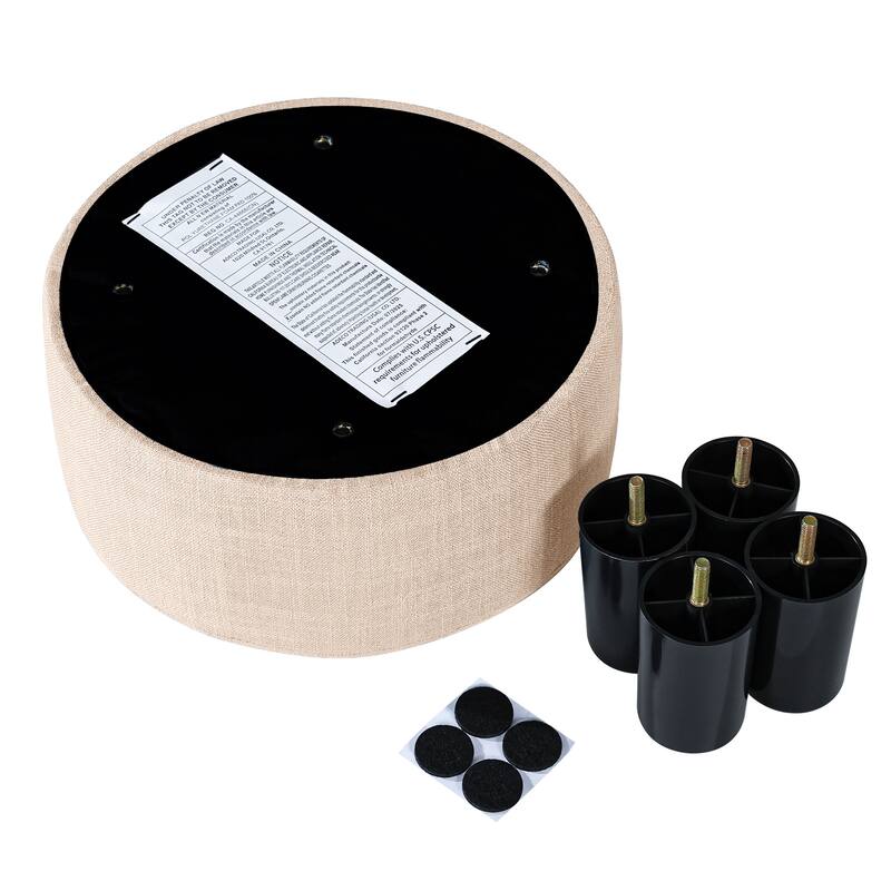 Adeco Round Ottoman Fabric Footrest Modern Padded Chair Footstool