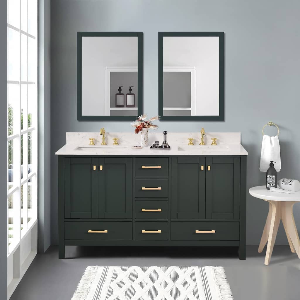 StarrySky 60 inch Undermount Double Sink Bathroom Vanity with Engineered Carrara Marble Top