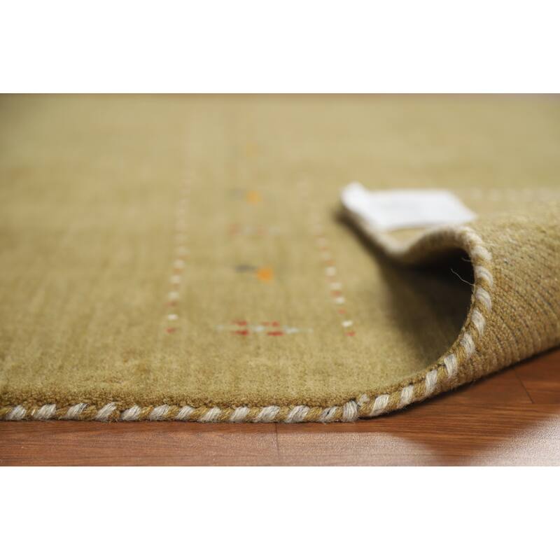 Green Tribal Gabbeh Indian Area Rug Hand-Knotted Oriental Wool Carpet - 5'0" x 7'9"