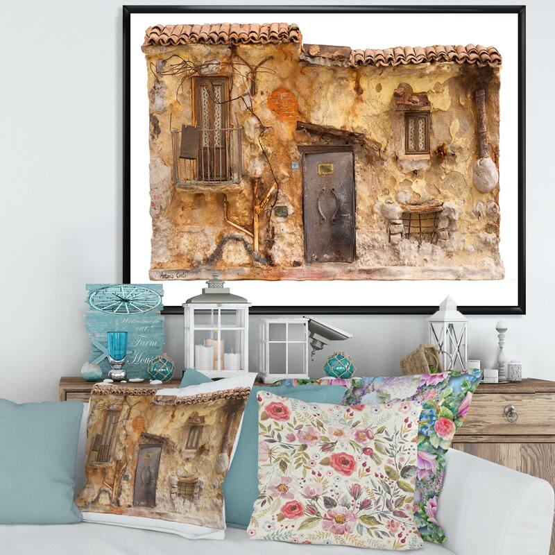 Designart "Sketch Of Old Europe Street III" Children's Art Framed Canvas Wall Art Print - 32 in. wide x 24 in. high - Black