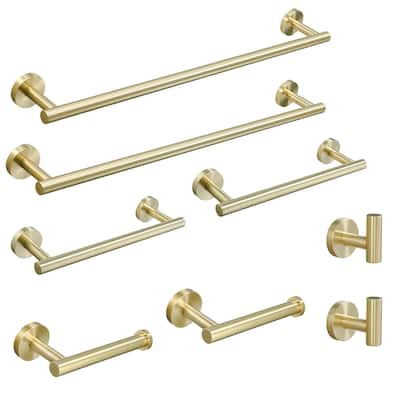 8-Pieces Brushed Nickel Gold Bathroom Accessories Set, Stainless Steel Bathroom Hardware Set, Bath Towel Bar Set - Brushed Gold