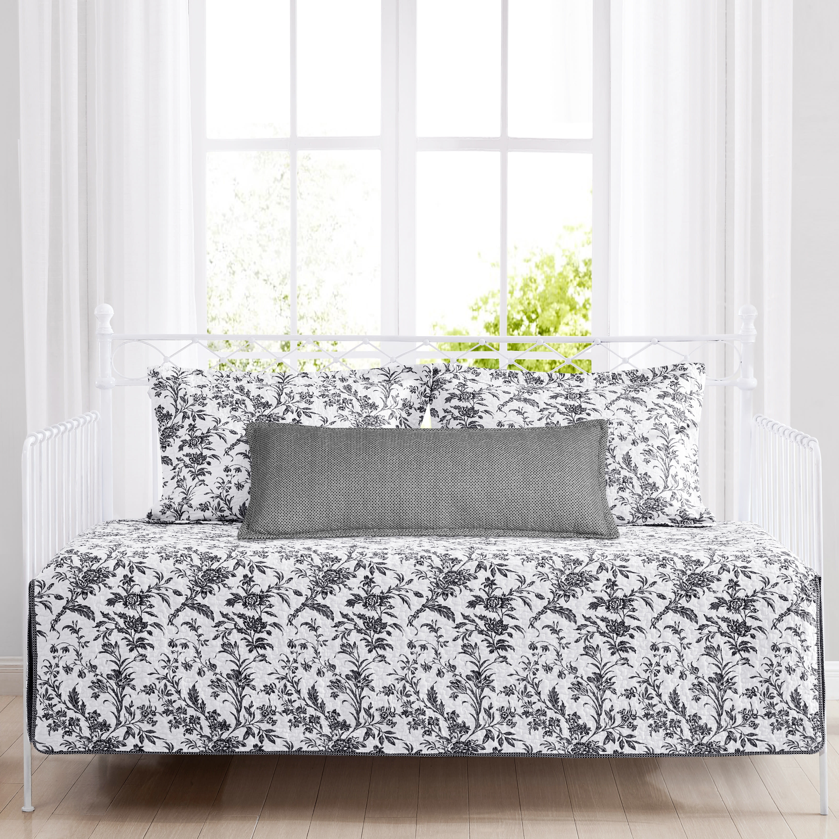 Laura Ashley Amberley Cotton Black 4 Piece Daybed Cover Set