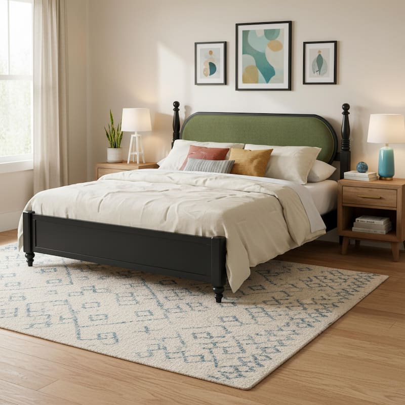 Christopher Knight Home - Alderwick Modern Upholstered Headboard Wood Low-Profile Platform Bed with Slatted Support