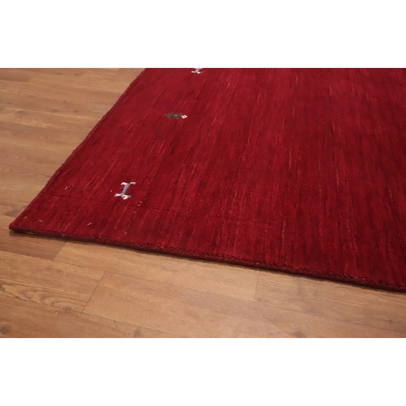Hand Knotted Oriental 100% Wool Carpet Tribal Animal Pictorial Red Gabbeh Area Rug - 7' 7'' X 5' 4''