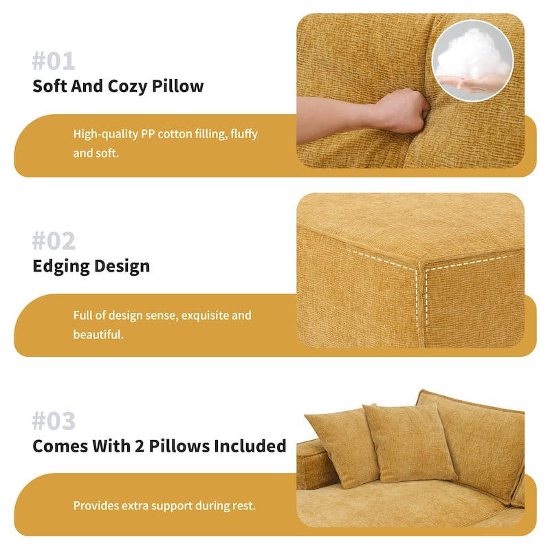 111.5" L-Shaped 4-Seater Modular Sofa with Chaise, 2 Pillows, Wrinkle-Resistant Chenille, and All-Sponge Construction