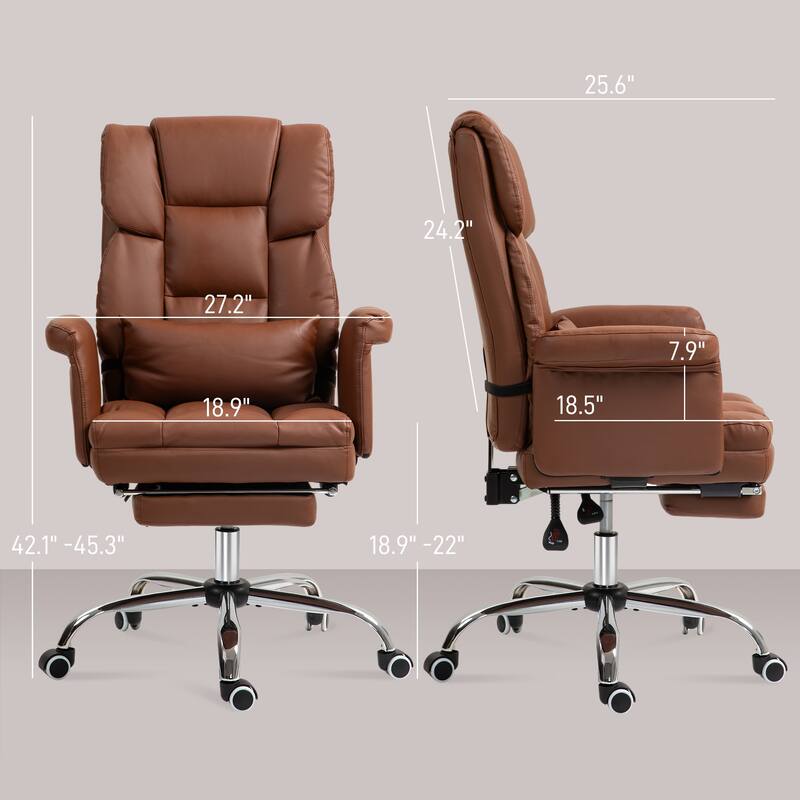 Executive Office Chair PU Leather Ergonomic Desk Chair with Footrest Tilt Swivel and Lumbar Support, for Home Office, Brown