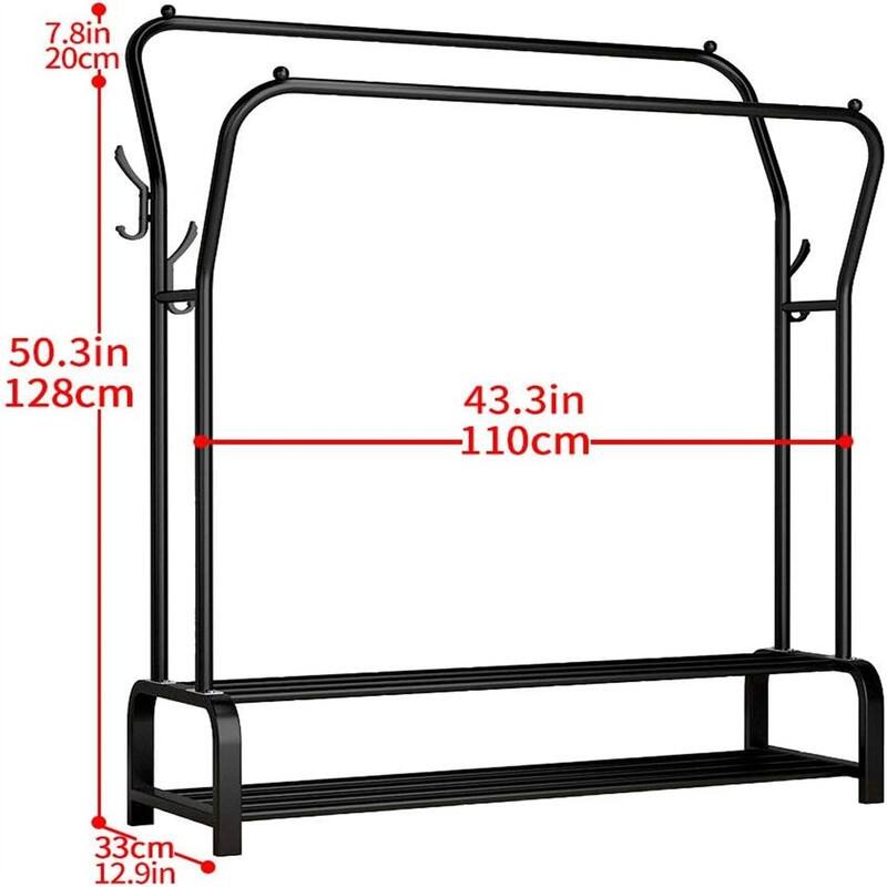 Garment Rack Freestanding Hanger Double Rods - 50.2"D x 13"W x 43.3"H