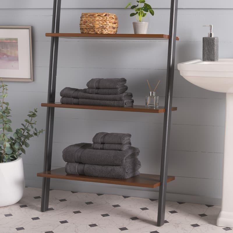 SAFAVIEH Home Signature 8-Piece Towel Bundle - 2 Bath Towels 2 Hand Towels 4 Wash Cloths - Dark Grey