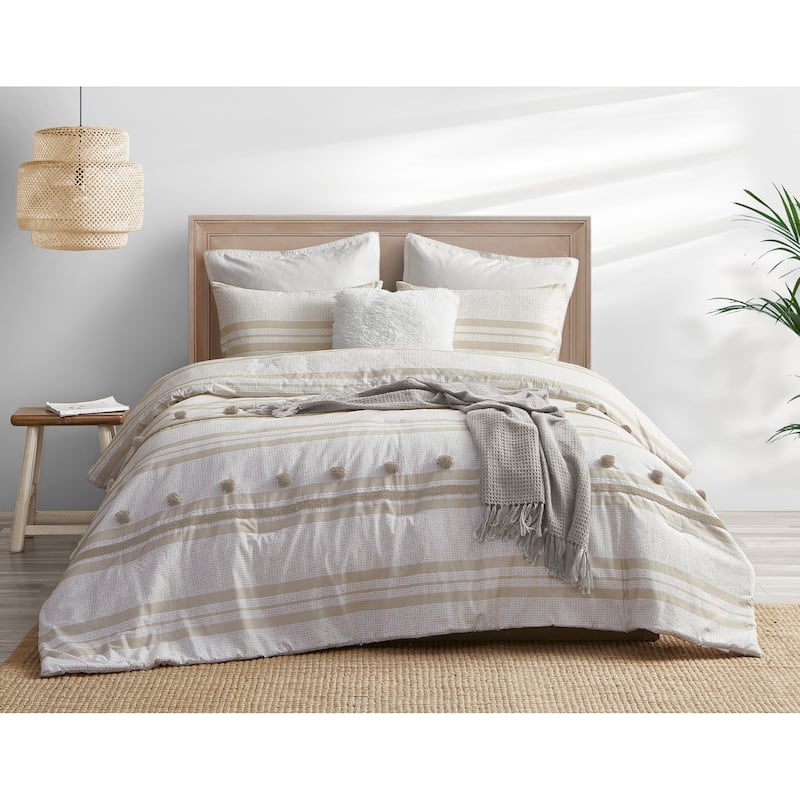 Pom Pom Stripe 3 Piece Comforter Set