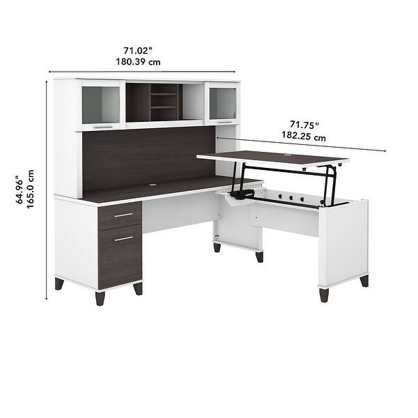 Somerset 72W 3 Position Sit to Stand L Shaped Desk with Hutch in Gray