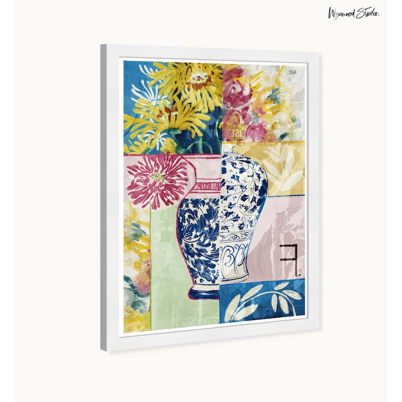 Wynwood Studio Potted Collage Flora Framed Trendy Maximalist Decor 1 Piece Canvas Wall Art