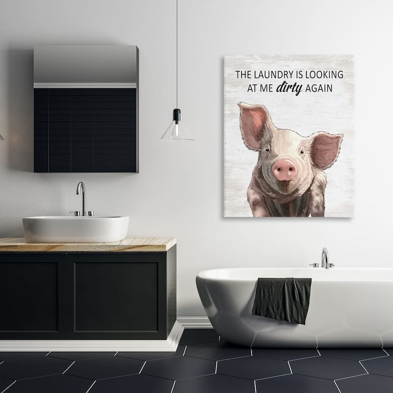 Stupell Funny Dirty Laundry Pig Canvas Wall Art Design By Lettered and Lined