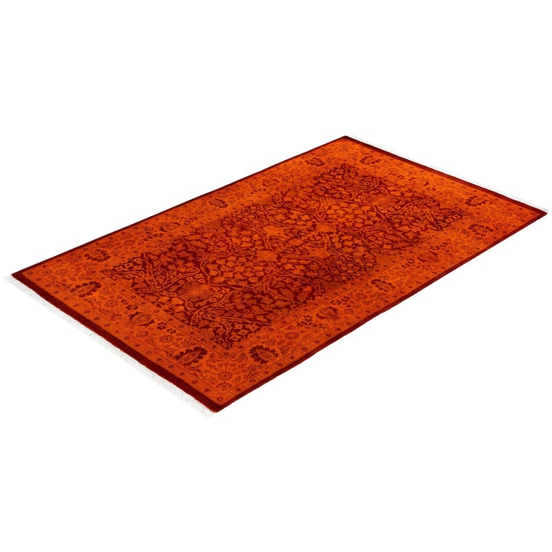 Overdyed One-of-a-Kind Hand-Knotted Area Rug - Orange - 3' 2" x 4' 10"