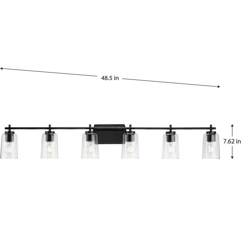 Adley Collection Six-Light Matte Black Clear Glass Bath Vanity Light - 48.5 in x 6 in x 7.62 in