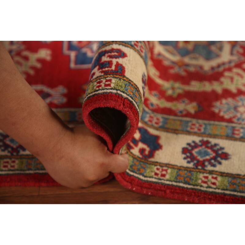 Red Traditional Kazak Accent Rug Hand-Knotted Wool Carpet - 2'9" x 4'1"