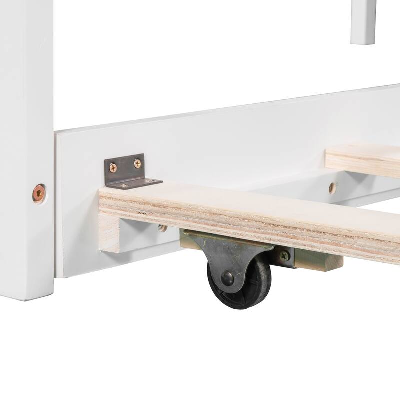 L-Shaped Twin Platform Bed with Trundle and Built-in Desk, Wood Frame with Storage Drawers for Living Room, Guest Rooms