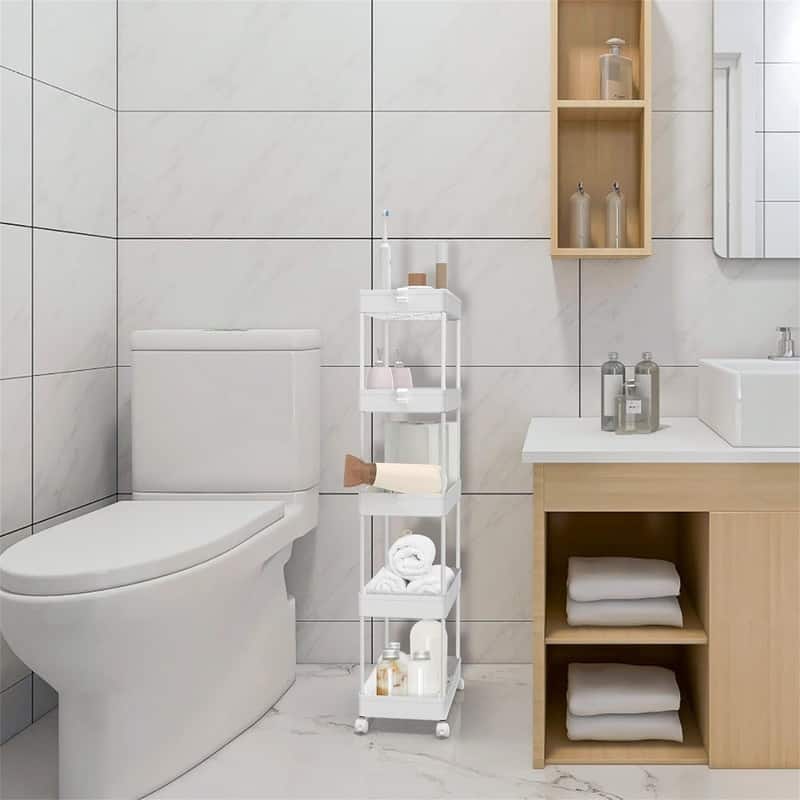 5 Tier Storage Cart Organizer Rolling Utility Cart - 8.66"D x 15.75"W x 44.33"H