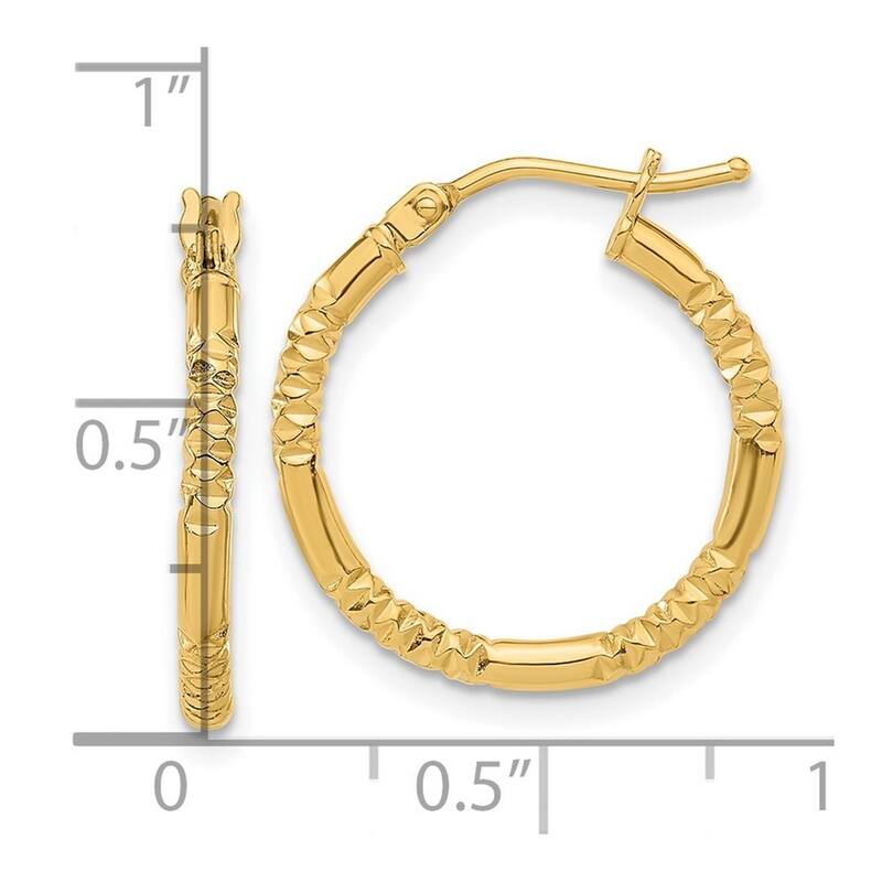 Curata 14k Yellow Gold Polished and Textured Hoop Earrings - 20x20mm