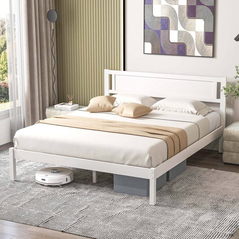 Costway Twin/Full/Queen Wooden Platform Bed with 12 Slats Headboard &