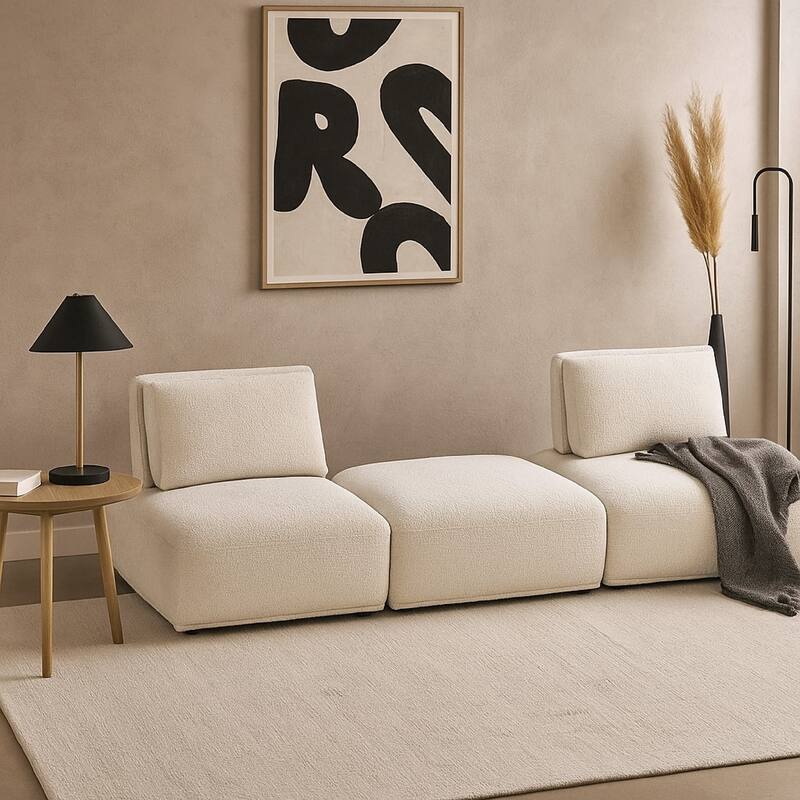 Stavan Modular 2 Seat Sofa, Ottoman, White Boucle, Adjustable Backs