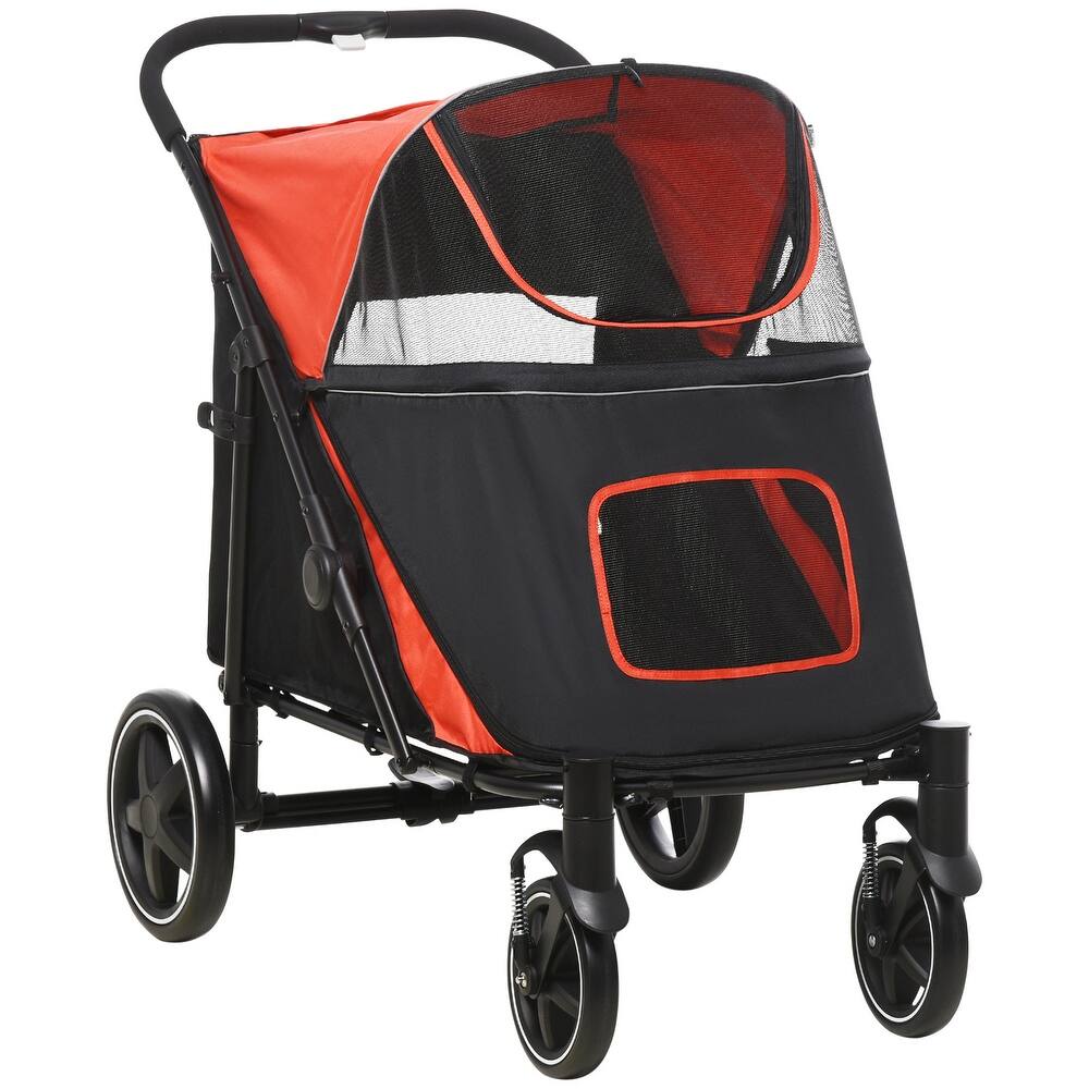 PawHut One-Click Foldable Doggy Stroller for Medium Large Dogs, Pet Stroller with Storage, Smooth Ride with Shock Absorption