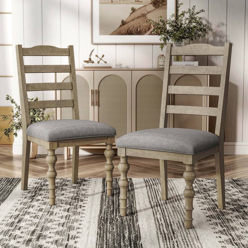 Furniture of America Trenden Modern Farmhouse Solid Wood Padded Seat Dining Chairs (Set of 2) - Light Washed
