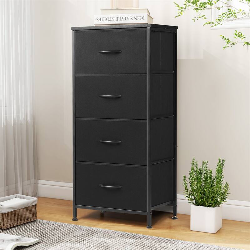 Dresser for Bedroom with 4 Fabric Drawers, Tall Chest Organizer Units for Clothing, Closet, Kidsroom, Storage Tower with Cabinet