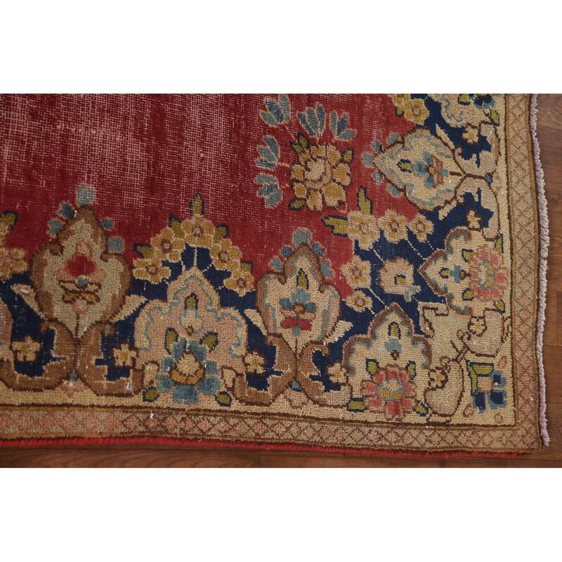 Distressed Pink Kerman Persian Antique Rug Hand-Knotted Wool Carpet - 4'4" x 5'5"