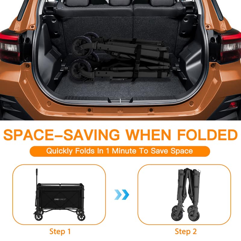 Foldable Camping Cart with Adjustable Handle, Bamboo Tabletop, Foldable storage, and Waterproof Oxford Canopy