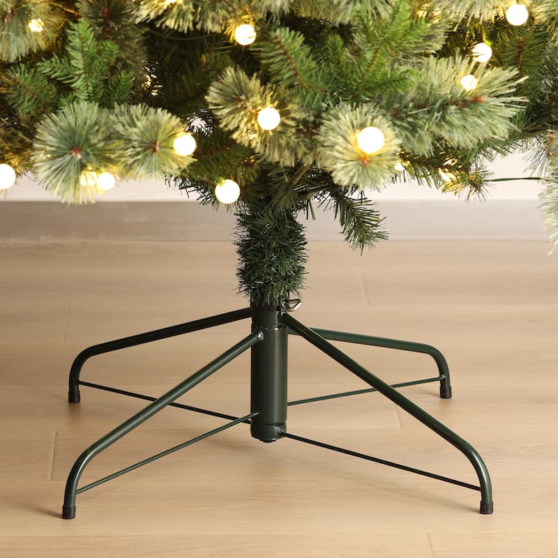 Glitzhome 7.5ft/9ft Pre-Lit Green Slim Pine Artificial Christmas Tree with Foot Pedal & Remote Control