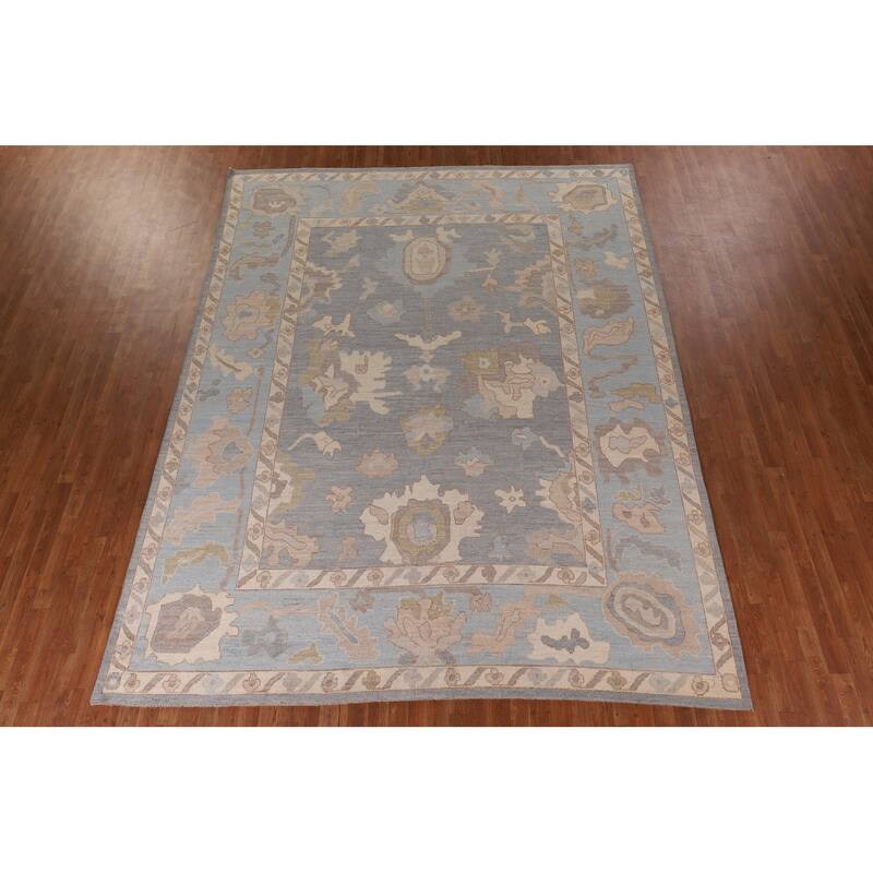 Floral Vegetable Dye Oushak Turkish Area Rug Hand-Knotted Wool Carpet - 9'1" x 11'8"