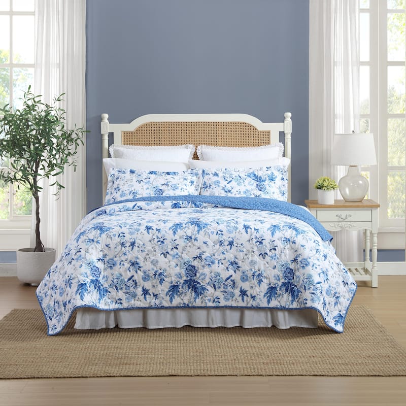 Laura Ashley Breezy Floral Cotton Reversible Quilt Set