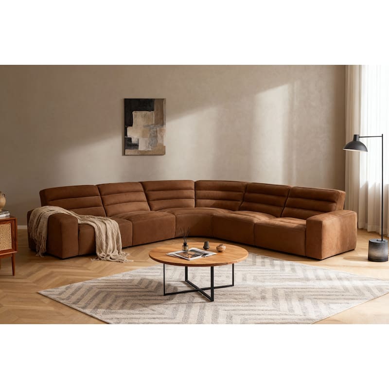 5PCS, 3 power Recliners, Full-Grain Leather Reclining Large Sectional with Zero Gravity - Brown