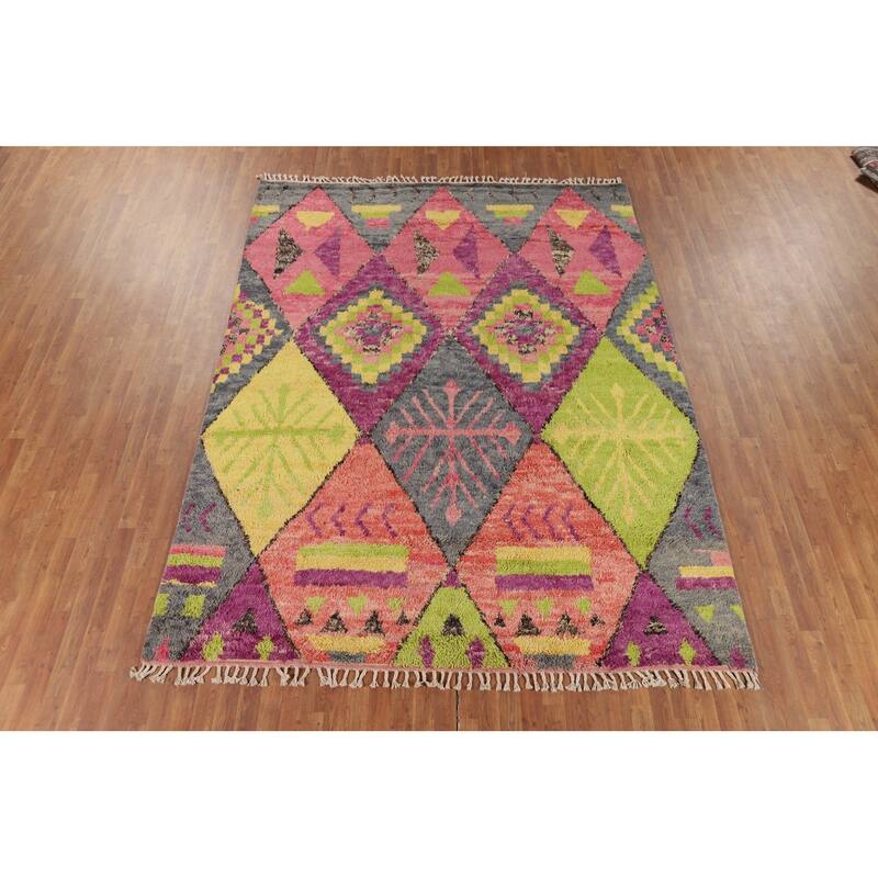 Plush Colorful Moroccan Oriental Area Rug Handmade Wool Carpet - 8'0" x 10'10"