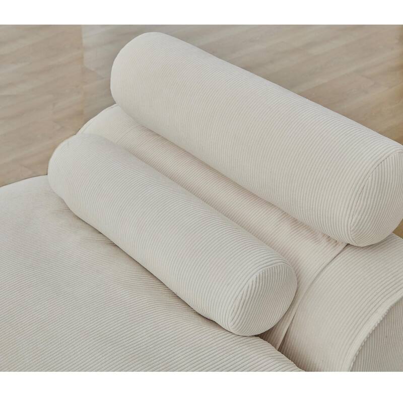 Corduroy Modular Sofa with Lumbar Pillow, 2 Seater Armless Upholstered Sofa Chair, Lounge Couch Chair for Small Spaces
