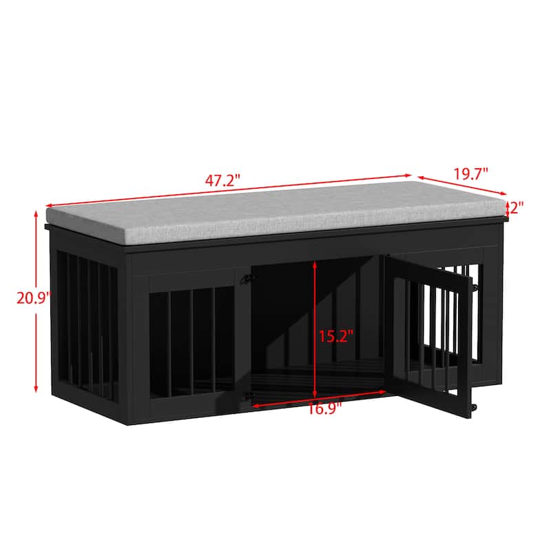Chic Pet Haven: Luxe Wooden Dog Crate & Designer Home Bench - 47.2"